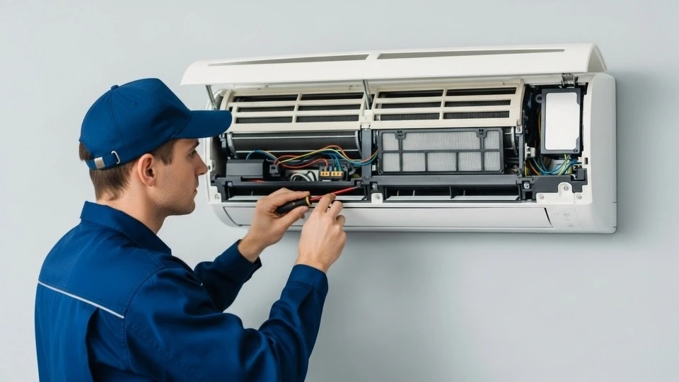 Technician inspecting home ductwork to assess indoor air quality